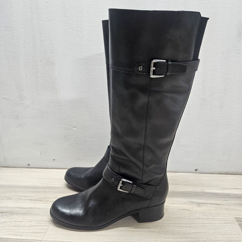 Bandolino Womens Black Leather Riding Boots Size 9.5 Zip